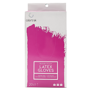 Package of Colortrak Black Reusable Latex Gloves 20ct Medium