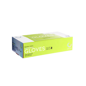 Package of Colortrak Black Disposable Vinyl Gloves 100ct Small