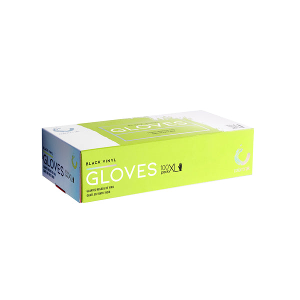 Package of Colortrak Black Disposable Vinyl Gloves 100ct Extra Large