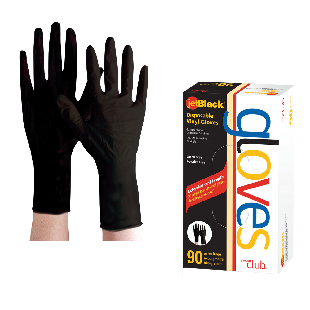Package of Product Club Black Disposable Vinyl Gloves Extra Large 90ct