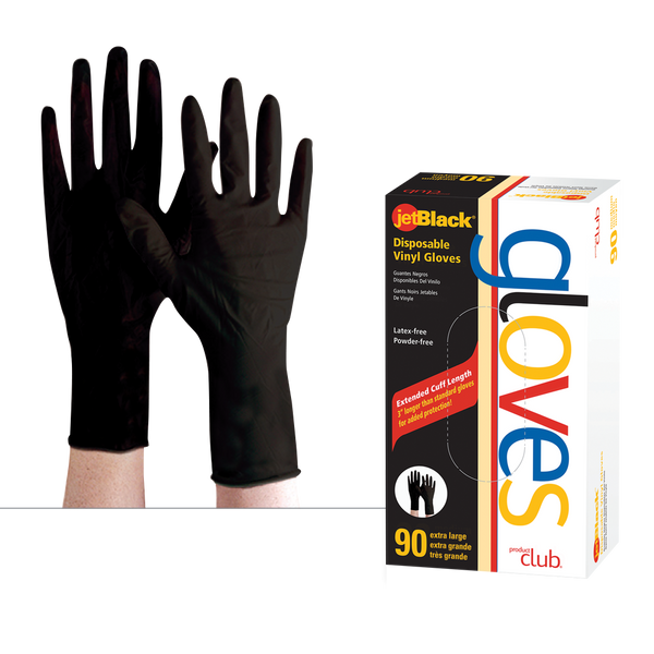 Package of Product Club Black Disposable Vinyl Gloves Extra Large 90ct
