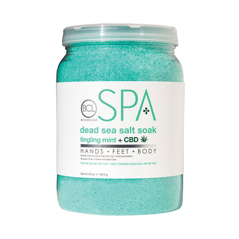 Bottle of BCL Spa Tingling Mint Salt Soak CBD 128oz