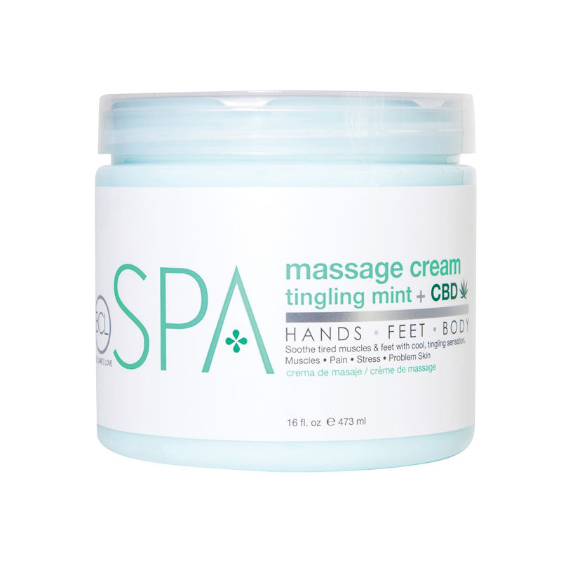 Bottle of BCL Spa Tingling Mint Massage Cream CBD 16oz