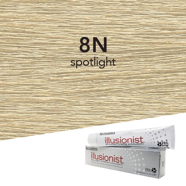 Bottle of Scruples Illusionist 8N Spotlight highlighting crËme